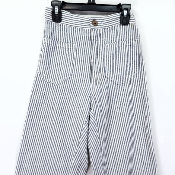 Lykke Wullf Basil Striped Linen Pants Size XS Cropped Wide Leg - Picture 10 of 15